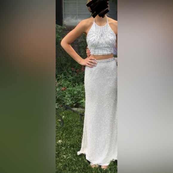 Shail K Dresses & Skirts - Silver sequin two piece prom dress